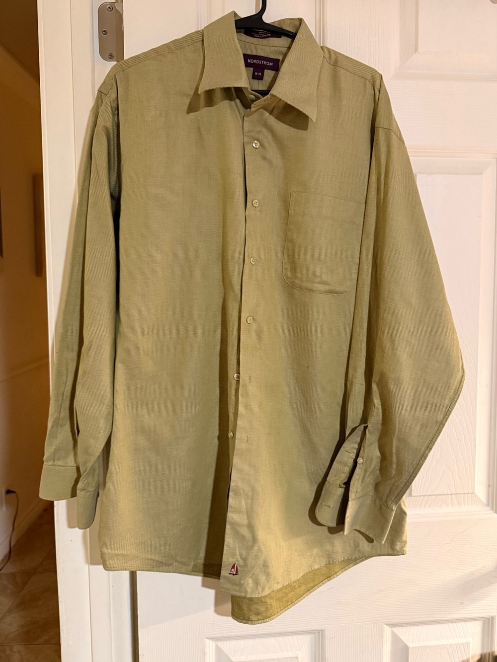 Nordstrom Shirt Mens 16 34 Sage Green Smartcare Cotton Wrinkle Resistant Dress